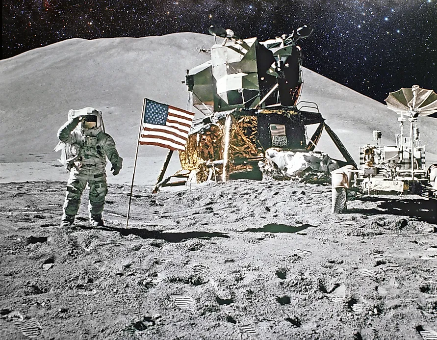 Astronaut James B. Irwin salutes the U.S. flag on the Moon